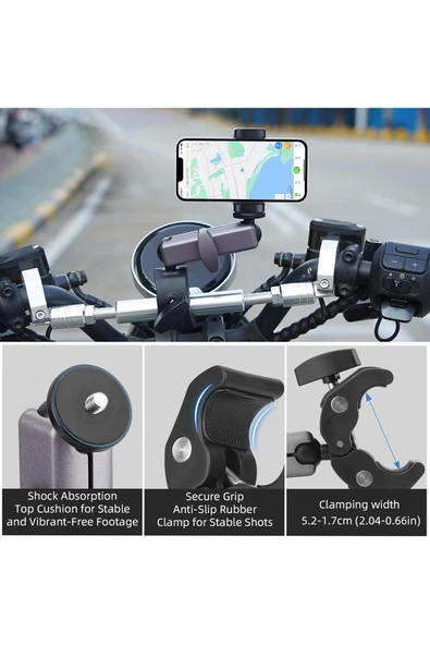Coverzone Motosiklet ve Bisiklet İçin Kamera Montaj Kelepçesi GoPro Hero DJI Insta360 1/4 Vida Pocket 3 Uyumlu - Resim 3