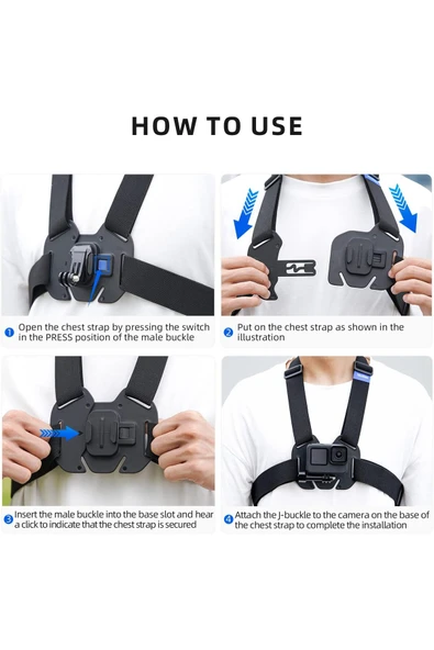 Coverzone Aksiyon Kamera Göğüs Askısı | GoPro Uyumlu Göğüs Askı | Aksiyon Kameralar için Yelek Göğüs Kayışı - Resim 2