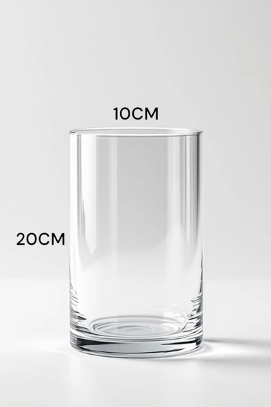 EL İşçilği Silindir Cam Vazo, Mumluk Genişlik 10Cm Uzunluk 20Cm - Resim 2