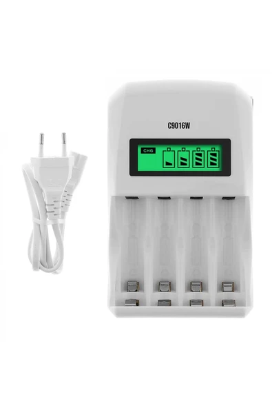 Coverzone LCD Ekranlı Hızlı Pil Şarj Cihazı – AA/AAA Uyumlu, Akıllı Güvenlik Korumalı Şarj Ünitesi | C9016W ürün görseli 1