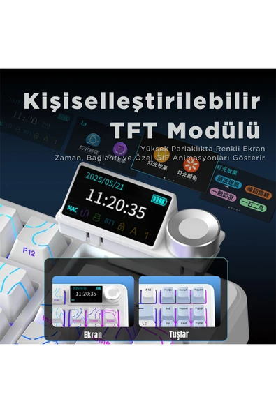 Coverzone Ajazz AK870 V2 Kablosuz 87 Tuş Mekanik Klavye 10000mAh RGB Bluetooth 2.4G Type-C Destekli - Resim 6