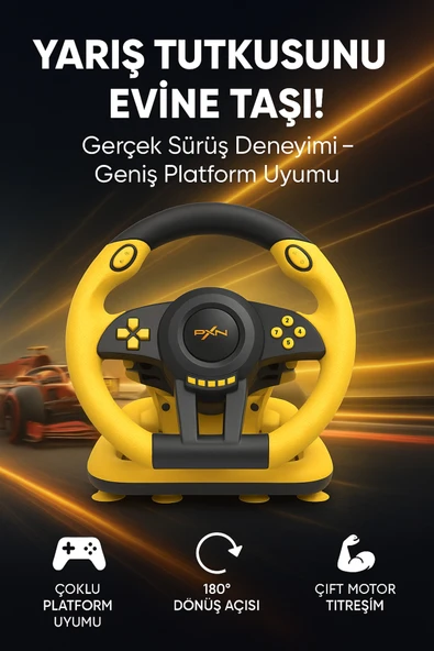 Coverzone Direksiyon Seti – 180° Dönüş, Çift Motor Titreşim, Pedal ve Vitesli Oyun Direksiyonu | PXN V3 Pro ürün görseli 1