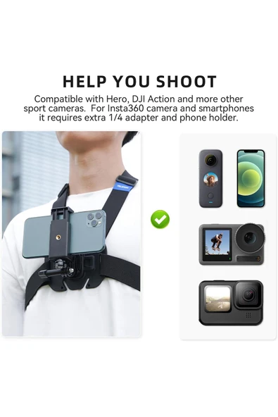 Coverzone Aksiyon Kamera Göğüs Askısı | GoPro Uyumlu Göğüs Askı | Aksiyon Kameralar için Yelek Göğüs Kayışı - Resim 6