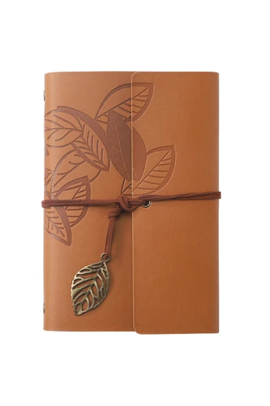 Coverzone Vintage Yaprak Motifli PU Deri Defter–80 Sayfa Çizgisiz Günlük,14.5x10.5 cm,Seyahat Defteri ürün görseli 1
