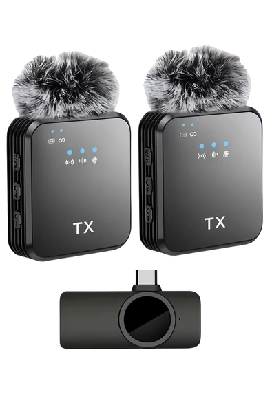 Coverzone Kablosuz Yaka Mikrofonu Çift Mikrofon iPhone 17 ile Uyumlu TYPE-C Portlu Röportaj Canlı Yayın 1027 ürün görseli 1