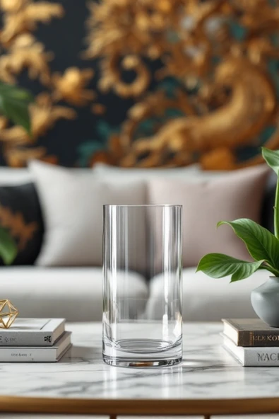 EL İşçiliği Silindir Cam Vazo Mumluk 10 Cm Genişlik 15 Cm Uzunluk - Resim 5