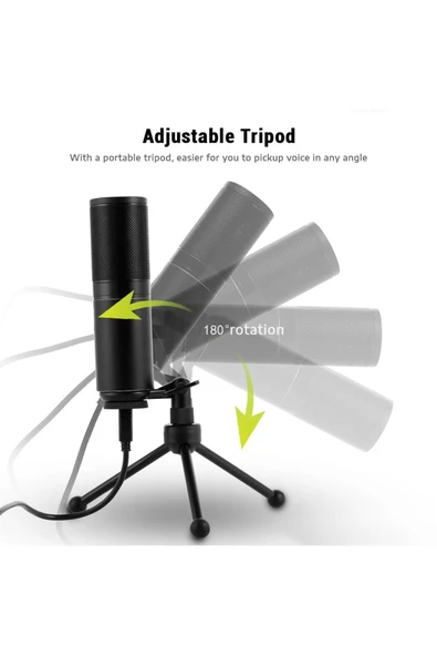 Coverzone Profesyonel RGB Mikrofon - USB, 24 Bit/96kHz, Kardioid, Tripodlu, Oyun ve Yayıncı Dostu Q9 - Resim 3