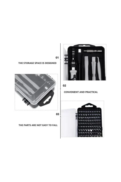 Coverzone 115 Parça Onarım Seti - Hassas Tornavida, Krom Vanadyum Çelik, Ergonomik Saplı Takım | TTS-115 - Resim 4