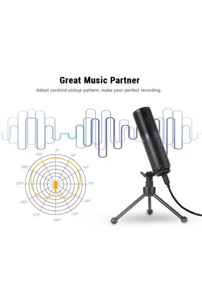 Coverzone Profesyonel RGB Mikrofon - USB, 24 Bit/96kHz, Kardioid, Tripodlu, Oyun ve Yayıncı Dostu Q9 - Resim 4