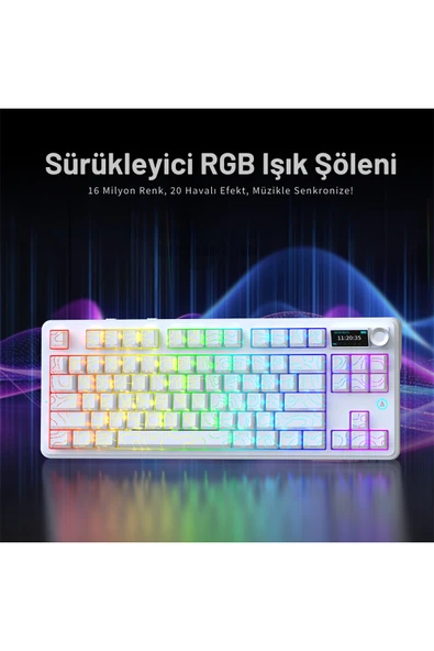 Coverzone Ajazz AK870 V2 Kablosuz 87 Tuş Mekanik Klavye 10000mAh RGB Bluetooth 2.4G Type-C Destekli - Resim 4