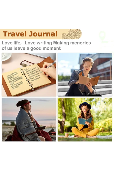 Coverzone Vintage Yaprak Motifli PU Deri Defter–80 Sayfa Çizgisiz Günlük,14.5x10.5 cm,Seyahat Defteri - Resim 5