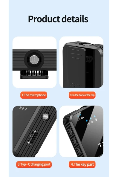 Coverzone Kablosuz Yaka Mikrofonu Çift Mikrofon iPhone 17 ile Uyumlu TYPE-C Portlu Röportaj Canlı Yayın 1027 - Resim 4