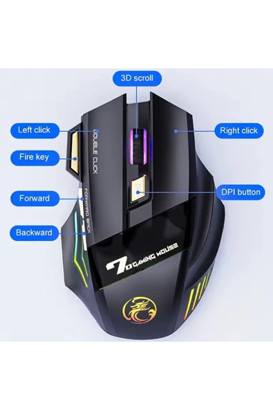 Coverzone Kablosuz RGB Oyuncu Mouse – 3200 DPI, Şarjlı, Ergonomik 2.4GHz Wireless Gaming Mouse | GW-X7 - Resim 6