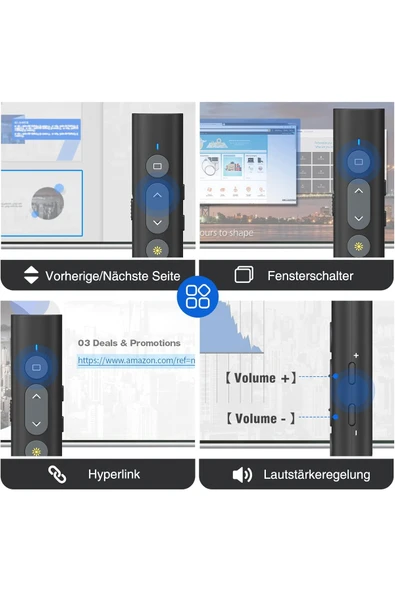 Coverzone Kablosuz Presenter 2.4GHz, 30m Kontrol, USB Alıcılı, PowerPoint Slayt İleri Geri Kumanda | Y-55 - Resim 4