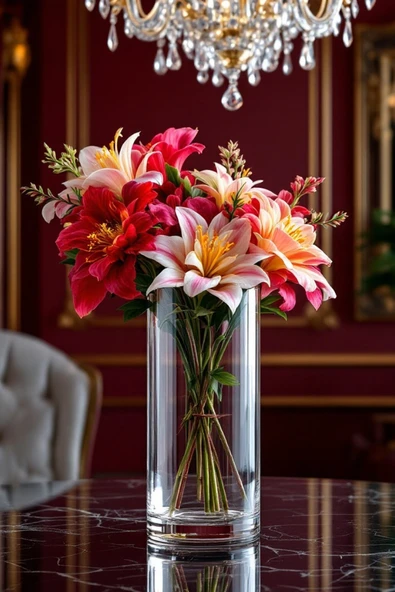 EL İşçiliği Silindir Cam Vazo 10 cm Genişlik 30 Cm uzunluk - Resim 5