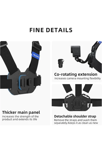 Coverzone Aksiyon Kamera Göğüs Askısı | GoPro Uyumlu Göğüs Askı | Aksiyon Kameralar için Yelek Göğüs Kayışı - Resim 8