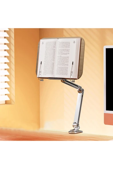 Coverzone Kitap Tutucu Stand Ayarlanabilir ve Tablet Standı 360° Döner Kollu Ergonomik Tasarım HR026 - Resim 7