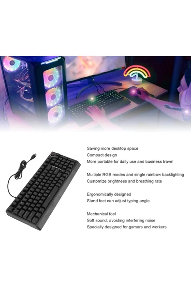 Coverzone Kompakt RGB Gaming Klavye – %80 Boyut, Sessiz Mekanik Hissiyat, Kablolu Plug & Play | G500X - Resim 4