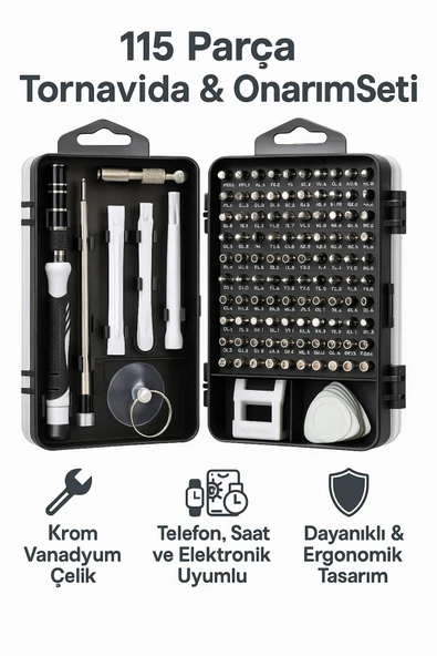 Coverzone 115 Parça Onarım Seti - Hassas Tornavida, Krom Vanadyum Çelik, Ergonomik Saplı Takım | TTS-115 ürün görseli 1