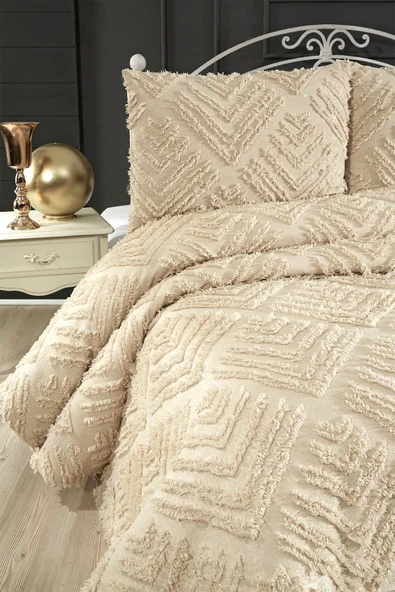 cs ilkim Cotton Collection Çift Kişilik Pike Takımı Vanilya - Resim 3