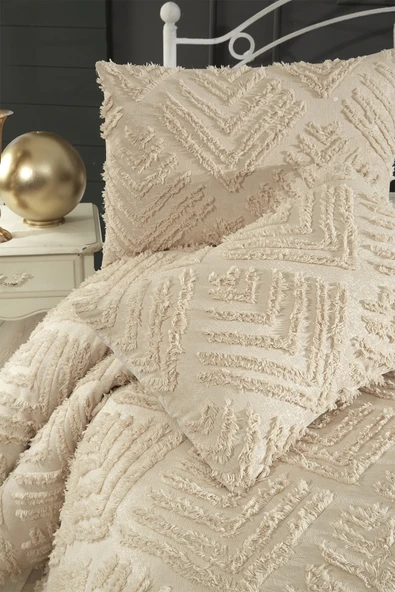 cs ilkim Cotton Collection Çift Kişilik Pike Takımı Vanilya - Resim 2