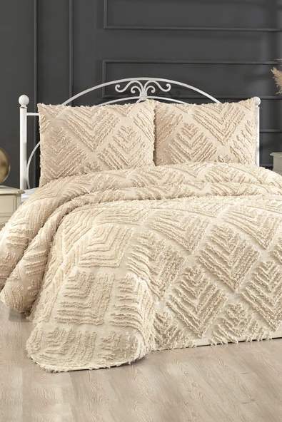 cs ilkim Cotton Collection Çift Kişilik Pike Takımı Vanilya ürün görseli 1