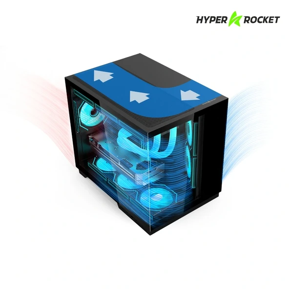 Hyper Rocket V332 BLK Micro-ATX Gaming Siyah Oyuncu Kasası + 650W PSU - Resim 3