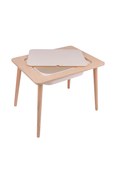 Montessori Çocuk Ahşap Oyun Etkinlik Çalışma Masası, Saklama Alanlı - Resim 3