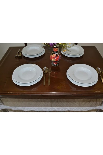 cs ilkim Beyaz Dantelli Şeffaf Pvc Masa Örtüsü - Resim 5