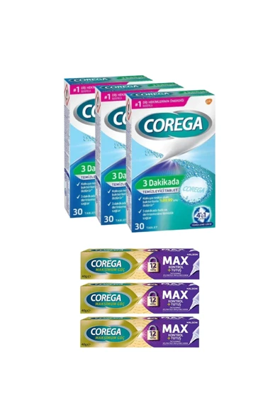 x3 3 Dakikada Diş Protezi Temizleyici 30 Tablet + x3 Max Kontrol + Tutuş Protez Yapıştırıcı 40 gr ürün görseli 1