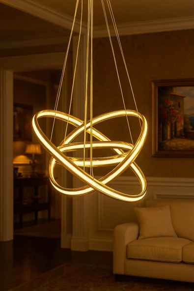 Bohem Aydınlatma 3Lü Halka Çember Avize 3 Renk Led Beyaz/Gün ışığı/Sarı ürün görseli 1