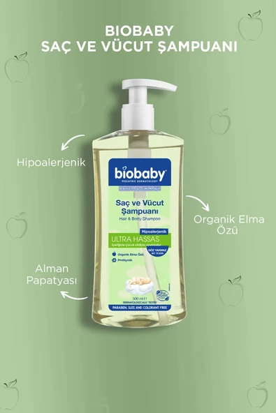 Biobaby Ultra Hassas Saç Ve Vücut Şampuanı 500 ml Prebiyotik Allman Papatyası - Organik Içerik 2 Li Set - Resim 2