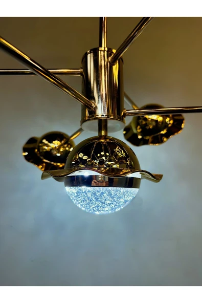 Bohem Aydınlatma Bohem Avize Solona 6+1 Gold Papatya başlık 3 renk Led Beyaz/Sarı/Gün ışığı ürün görseli 1