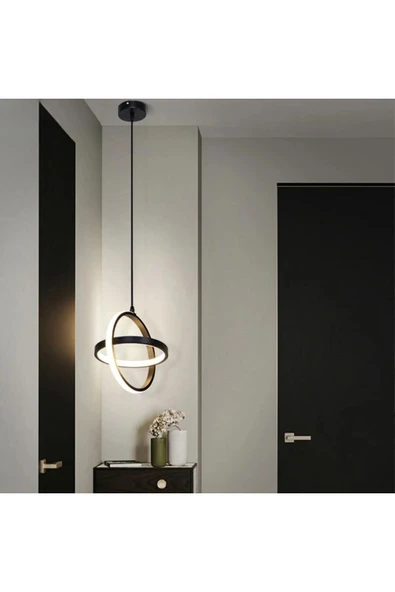 Bohem Aydınlatma Dünya Tekli Siyah Beyaz Ledli Avize ürün görseli 1