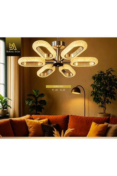 Bohem Aydınlatma Bohem Avize 6lı ElipsPlafonyer 3 Renk LED Modern Avize Beyaz/Sarı/Gün ışığı ürün görseli 1