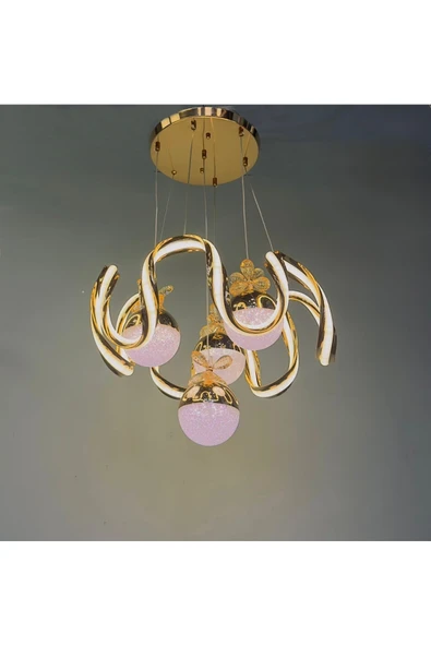 Bohem Aydınlatma GOLD ÇİFT ŞERİT MAXİ 4 top 3 renk led avize - Resim 5