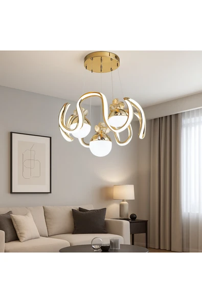 Bohem Aydınlatma GOLD ÇİFT ŞERİT MAXİ 4 top 3 renk led avize ürün görseli 1