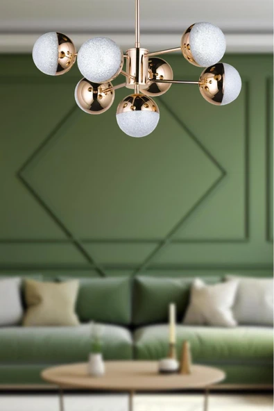 Bohem Aydınlatma 7 toplu solona 3 renk ledli gold salon avizesi trend modeller ledli avizeler - Resim 2