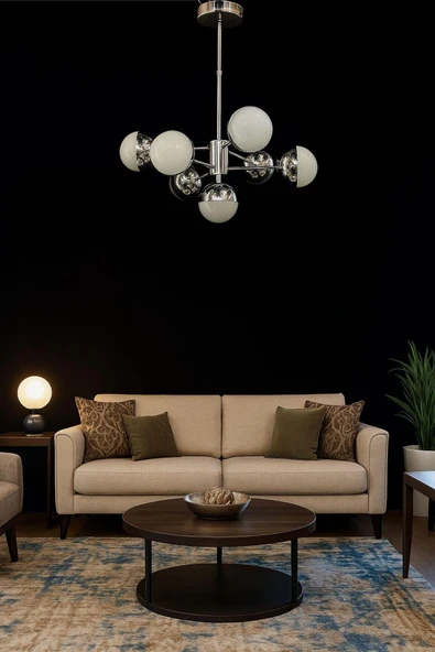 Bohem Aydınlatma 7 toplu solona 3 renk ledli krom salon avizesi trend modeller ledli avizeler - Resim 3