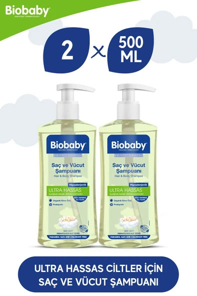 Biobaby Ultra Hassas Saç Ve Vücut Şampuanı 500 ml Prebiyotik Allman Papatyası - Organik Içerik 2 Li Set ürün görseli 1
