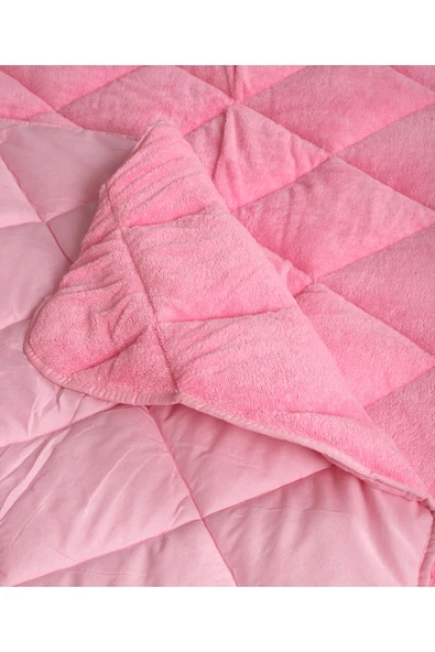 cs ilkim "HEDİYELİ" Tek Kişilik Lüx Pembe Welsoft Yorgan Çift Taraflı 155x215 - Resim 3