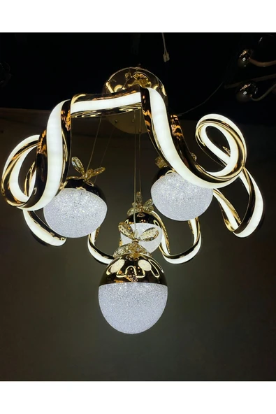 Bohem Aydınlatma GOLD ÇİFT ŞERİT MAXİ 4 top 3 renk led avize - Resim 4