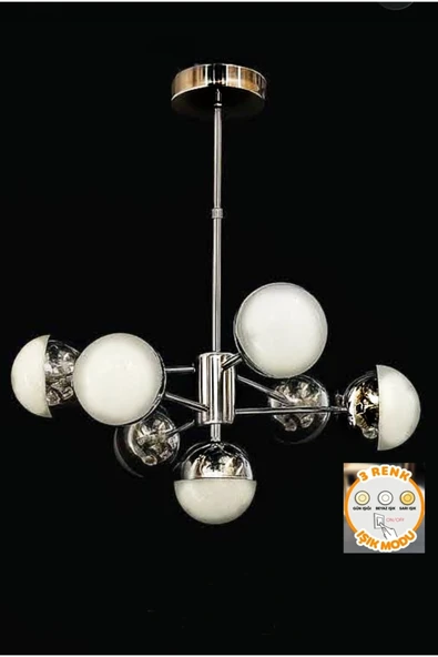 Bohem Aydınlatma 7 toplu solona 3 renk ledli krom salon avizesi trend modeller ledli avizeler - Resim 4