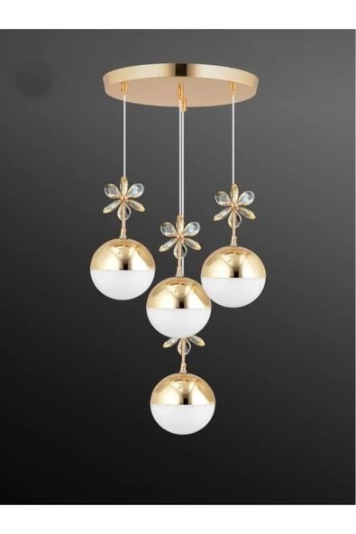 Bohem Aydınlatma Kelebek 3'lü Gold 3 Renk Kademeli Sarkıt Ledli Kristal Taşlı Avize - Resim 2