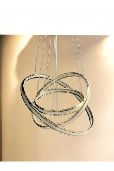 Bohem Aydınlatma 3Lü Halka Çember Avize 3 Renk Led Beyaz/Gün ışığı/Sarı - Resim 3