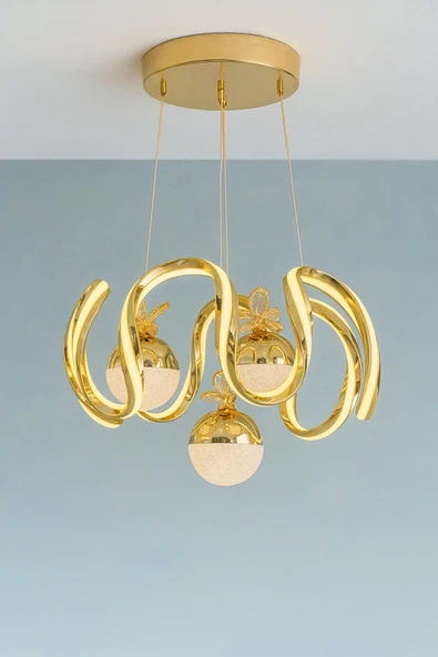 Bohem Aydınlatma GOLD ÇİFT ŞERİT MAXİ 4 top 3 renk led avize - Resim 7