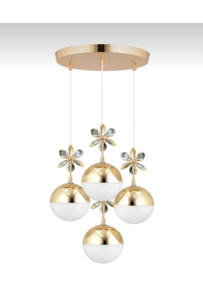 Bohem Aydınlatma Kelebek 3'lü Gold 3 Renk Kademeli Sarkıt Ledli Kristal Taşlı Avize ürün görseli 1