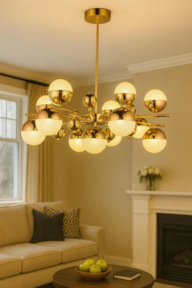 Bohem Aydınlatma bohem avize 9 lu albatros gold ledli 3 renk kumandali salon avizesi modern avizeler trend avizeler - Resim 2