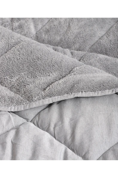 cs ilkim "HEDİYELİ" Tek Kişilik Lüx Gri Welsoft Yorgan Çift Taraflı 155x215 - Resim 3