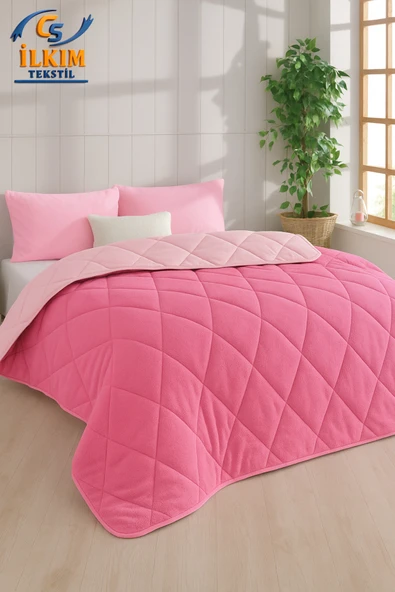 cs ilkim "HEDİYELİ" Tek Kişilik Lüx Pembe Welsoft Yorgan Çift Taraflı 155x215 - Resim 2